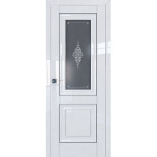 Дверь Белый люкс №28L стекло кристалл графит 2000*800