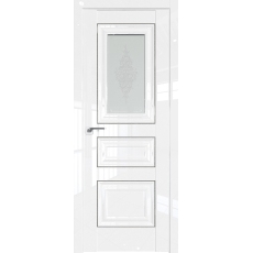 Дверь Белый люкс №26L стекло кристалл матовое 2000*800 серебро