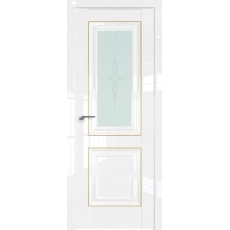 Дверь Белый люкс №28 L стекло матовое узор 2000*800 молдинг Золото
