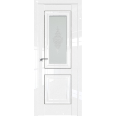 Дверь Белый люкс №28 L 2000*800 стекло кристалл матовое серебро