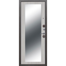 Дверь мет. 10 см Троя серебро MAXI зеркало Белый ясень (860мм) правая